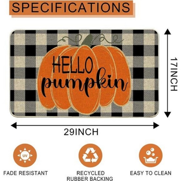 Halloween Buffalo Plaid Pumpkin Hello Door Mat Floor Mat 17x29" Home Decor Gift - Picture 5 of 7
